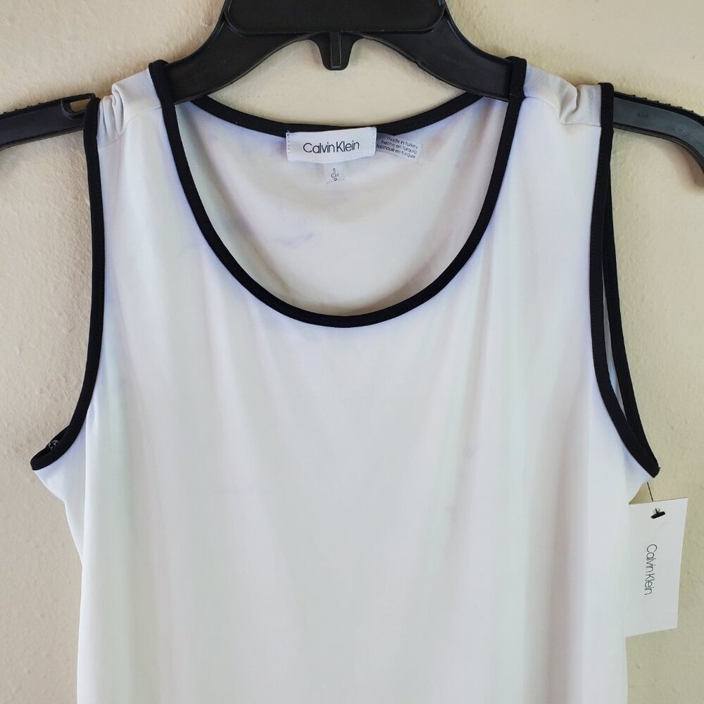 Calvin Klein Womens White Chiffon Hem Asymmetrical Blouse S - Picture 3 of 9